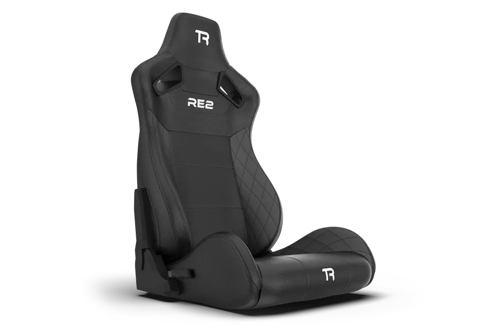 Trak Racer RE2 Dual-Lock Reclining Sim Racing Seat - Black Diamond-Stitched Leather-Style