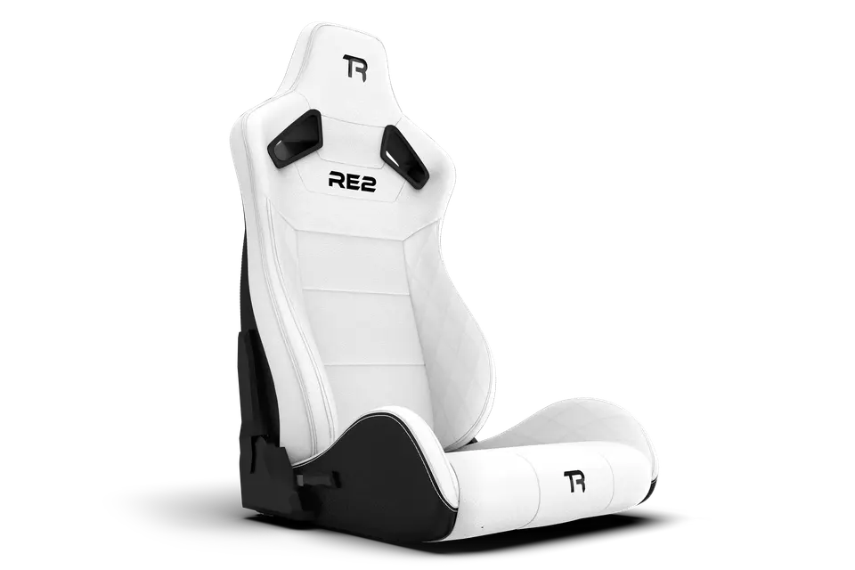 Trak Racer RE2 Dual-Lock Reclining Sim Racing Seat - White Diamond-Stitched Leather-Style