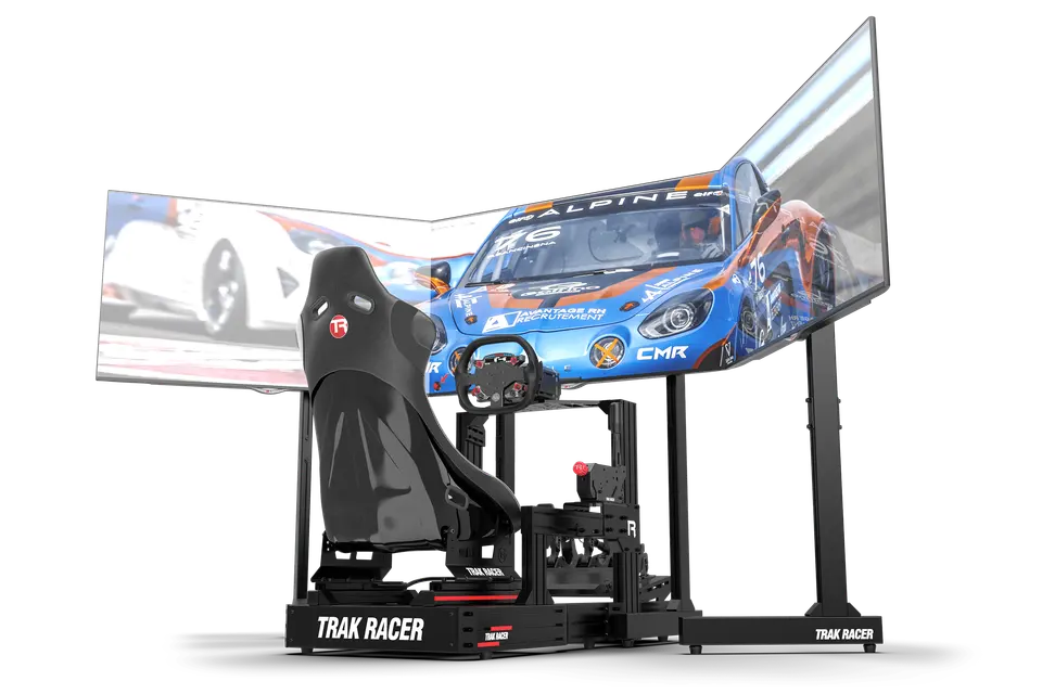 Trak Racer Freestanding Triple (3) Monitor Stand with Extra Leg Supports – Up to 55" Displays for Sim Racing, Flight Simulation & Truck Simulators