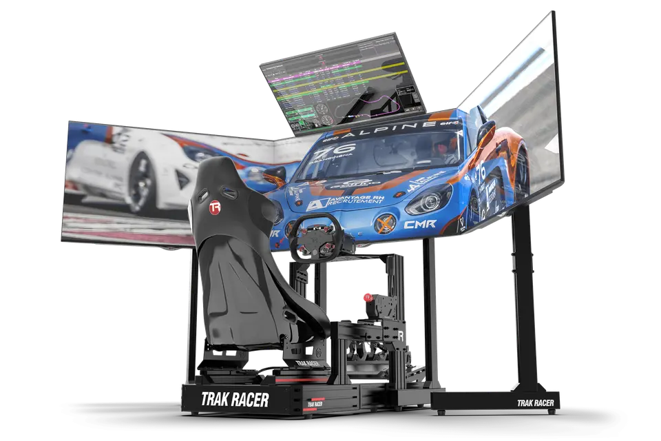 Trak Racer Freestanding Quad (4) Monitor Stand with Extra Leg Supports – Up to 55" Displays for Sim Racing, Flight Simulation & Truck Simulators